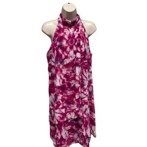 London Times women’s pink tie dye dress chiffon sleeveless layered size 10 New